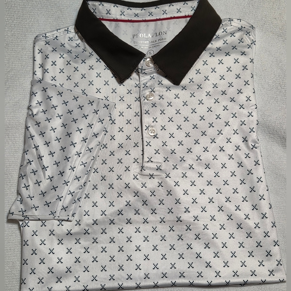 Ppolaflon White With Green Accent Color And Design Polo Golf Shirt. Sz L